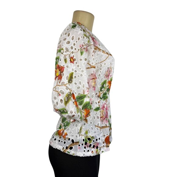 Gracia Womens White Floral Eyelet Lace Peplum Top  Size M - Picture 3 of 15